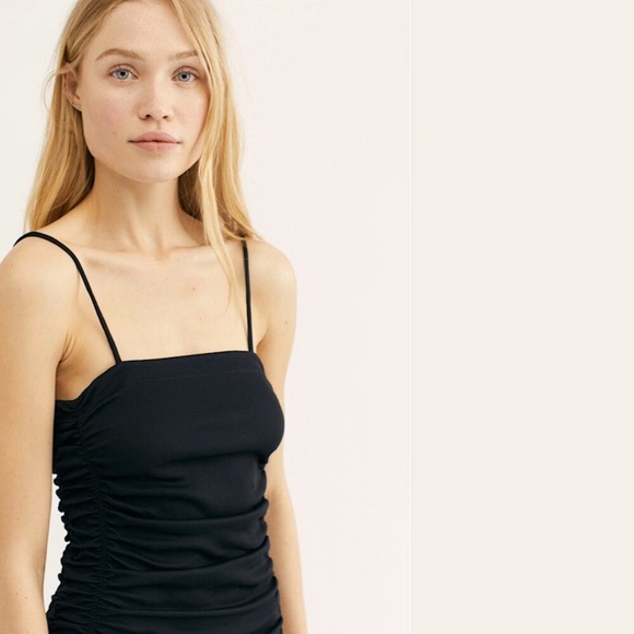Free People Black Spaghetti Strap On Your Side Ruched Bodysuit Size Medium - Picture 3 of 12